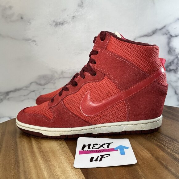 Nike Dunk Sky High Hi Red Pink Women's Us Size 8.5 Hidden Wedge Shoes 644877-600 - Picture 1 of 9